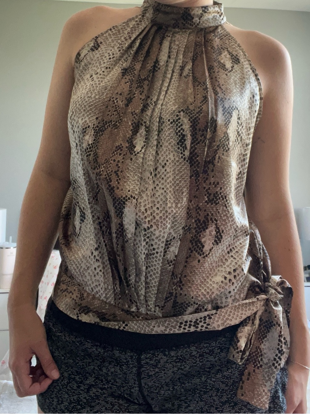Fred David Brown and Black Snake-Print Halter Top